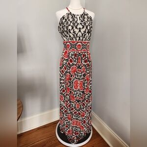 London Style Black and Red Floral Maxi Dress 4
